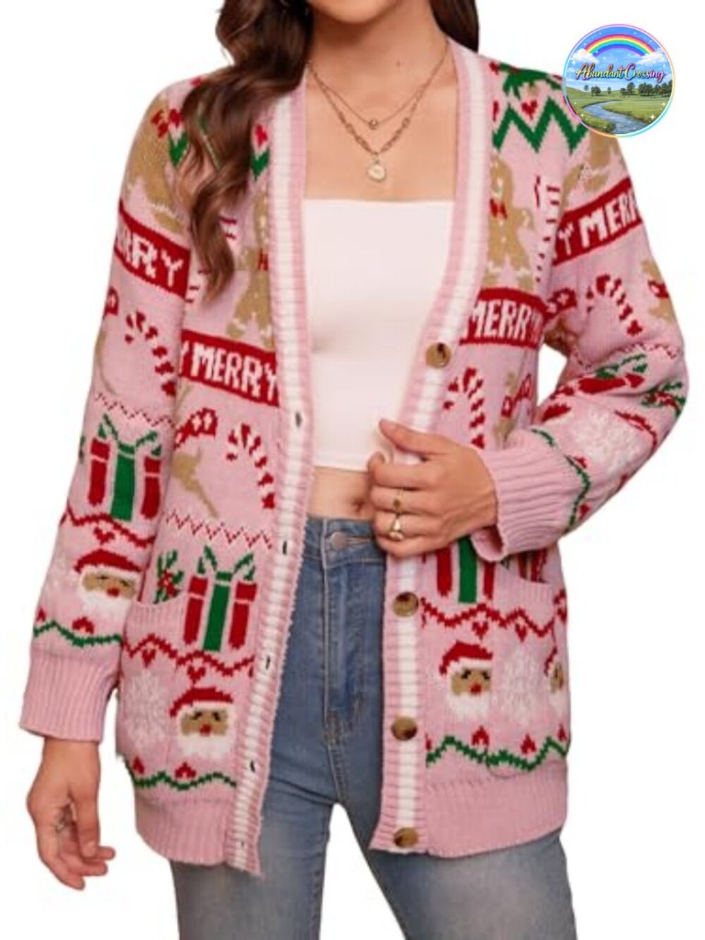 Womens Christmas Cardigan Button Down Ugly Sweater with Pockets Long Sleeve